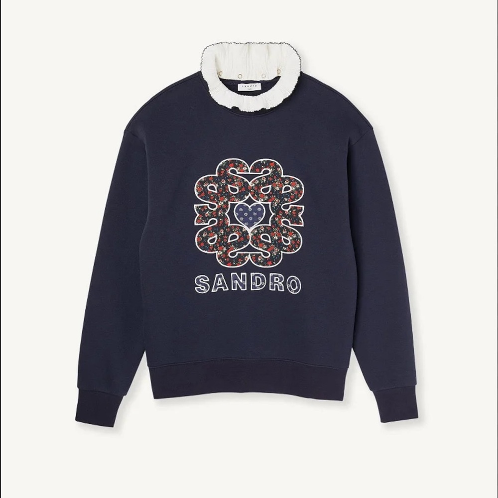 Women's Sandro Ruffle Collar Appliqué Sweatshirt.